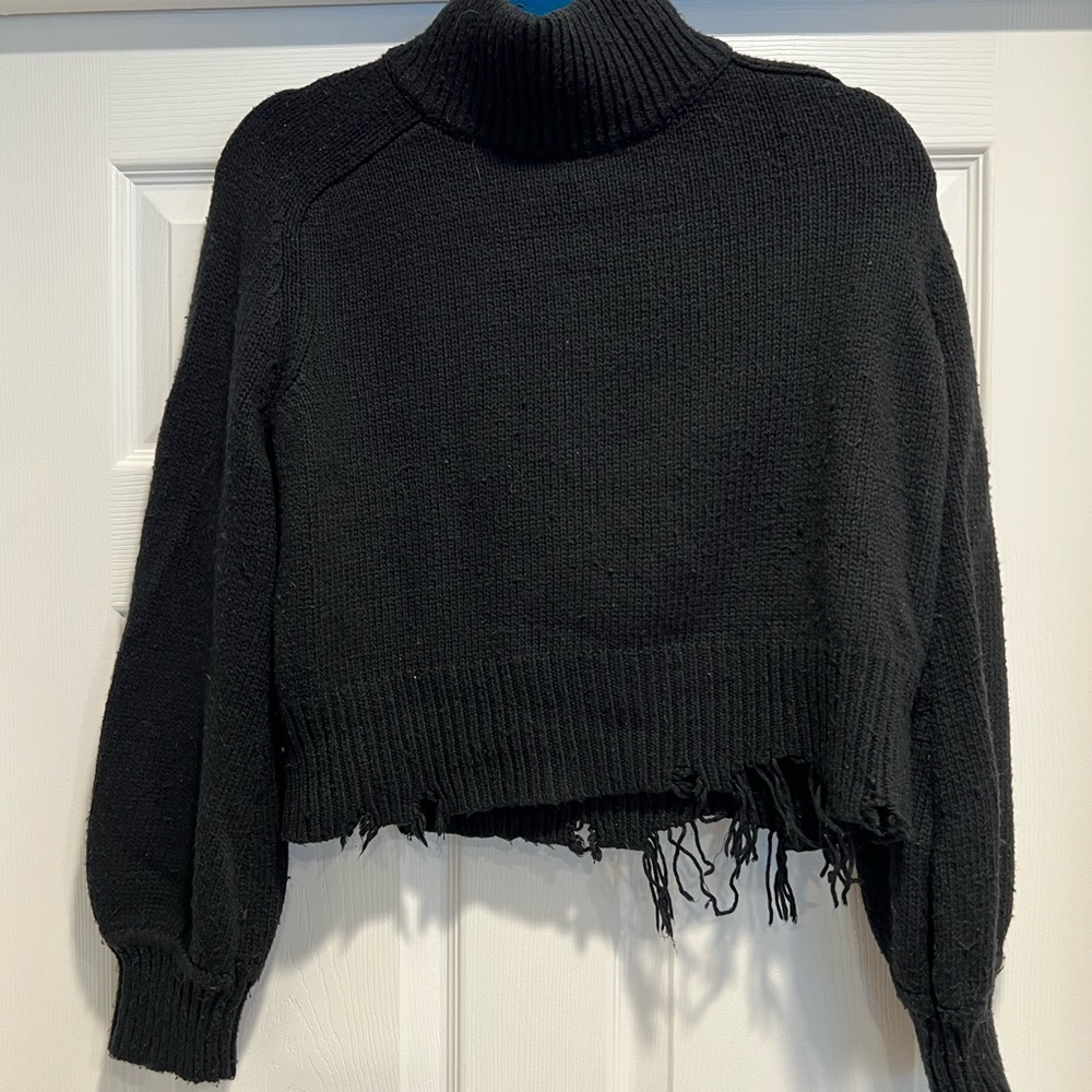 Lovers + Friends Black Distressed Turtleneck Sweater